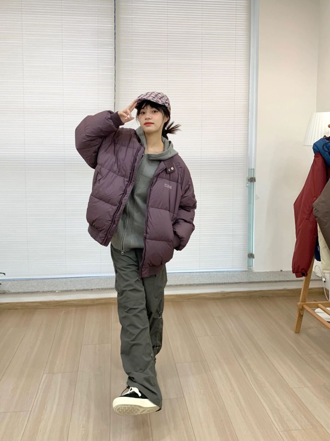 Purple stand-up collar thickened cold-proof cotton coat for female students ins Korean style loose casual winter bread coat cotton coat