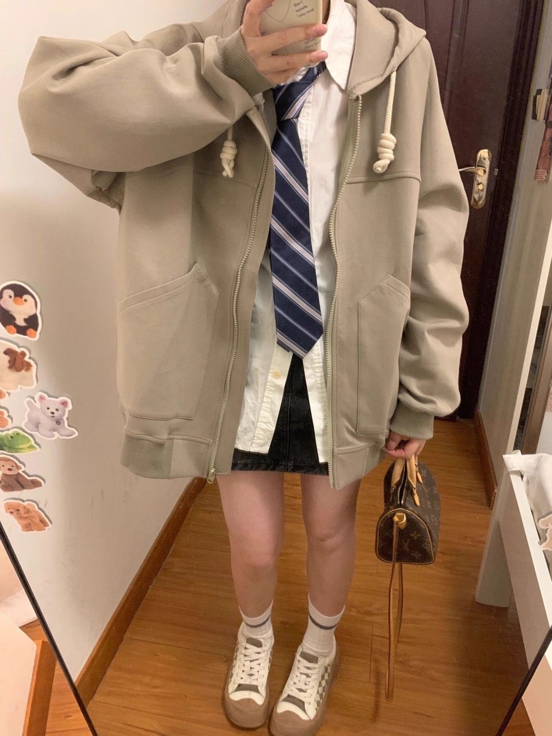 加絨加厚美式復古oversize連帽衛衣外套女秋冬季休閒百搭開衫上衣