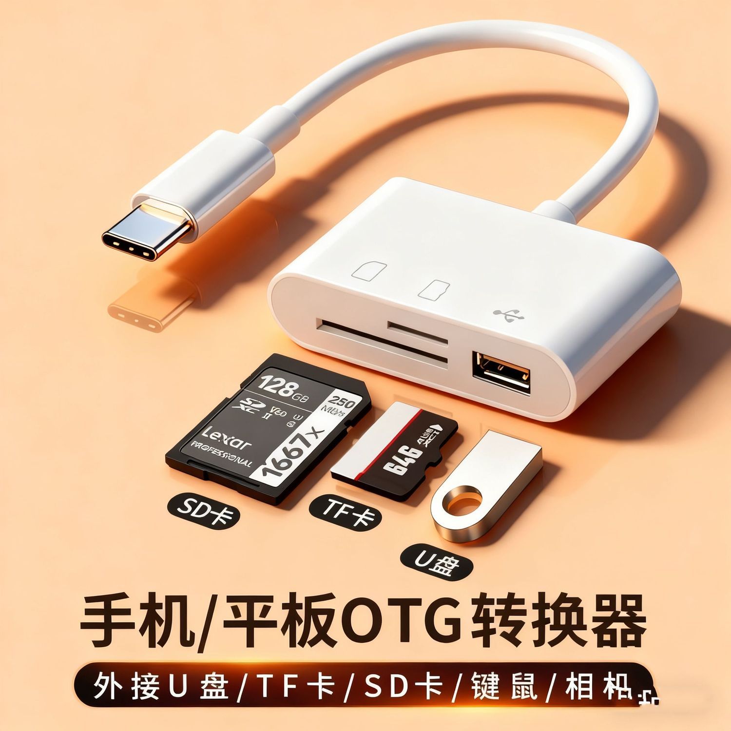 手机读卡器安卓typec通用鼠标键盘usb分线器U盘TF/SD内存卡转换器