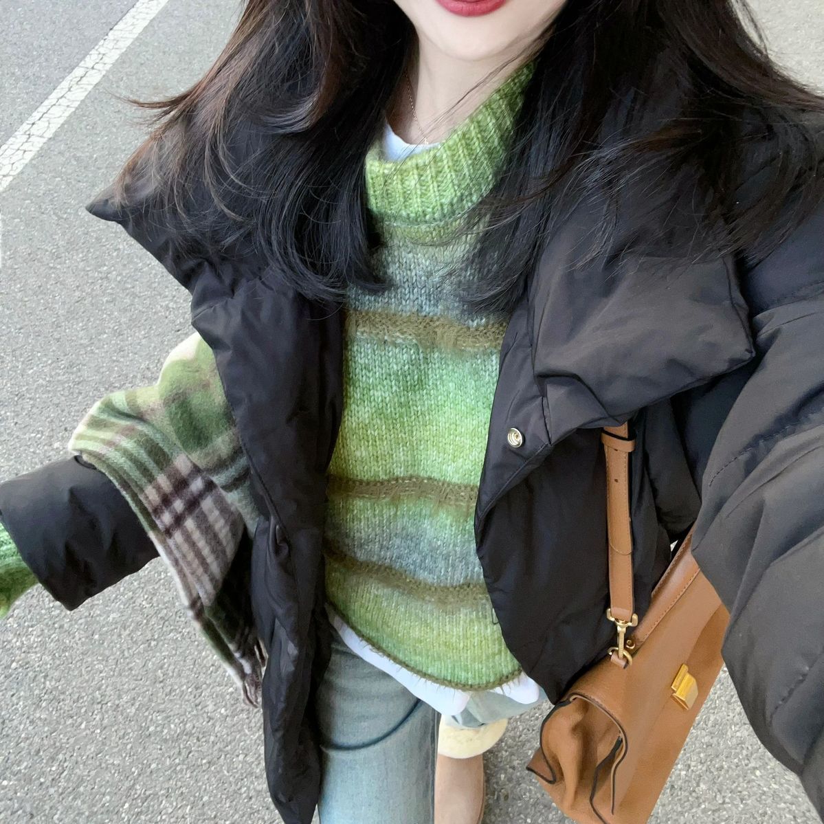 韓系漸變撞色條紋短款套頭毛衣女秋冬新款慵懶寬鬆百搭針織衫上衣