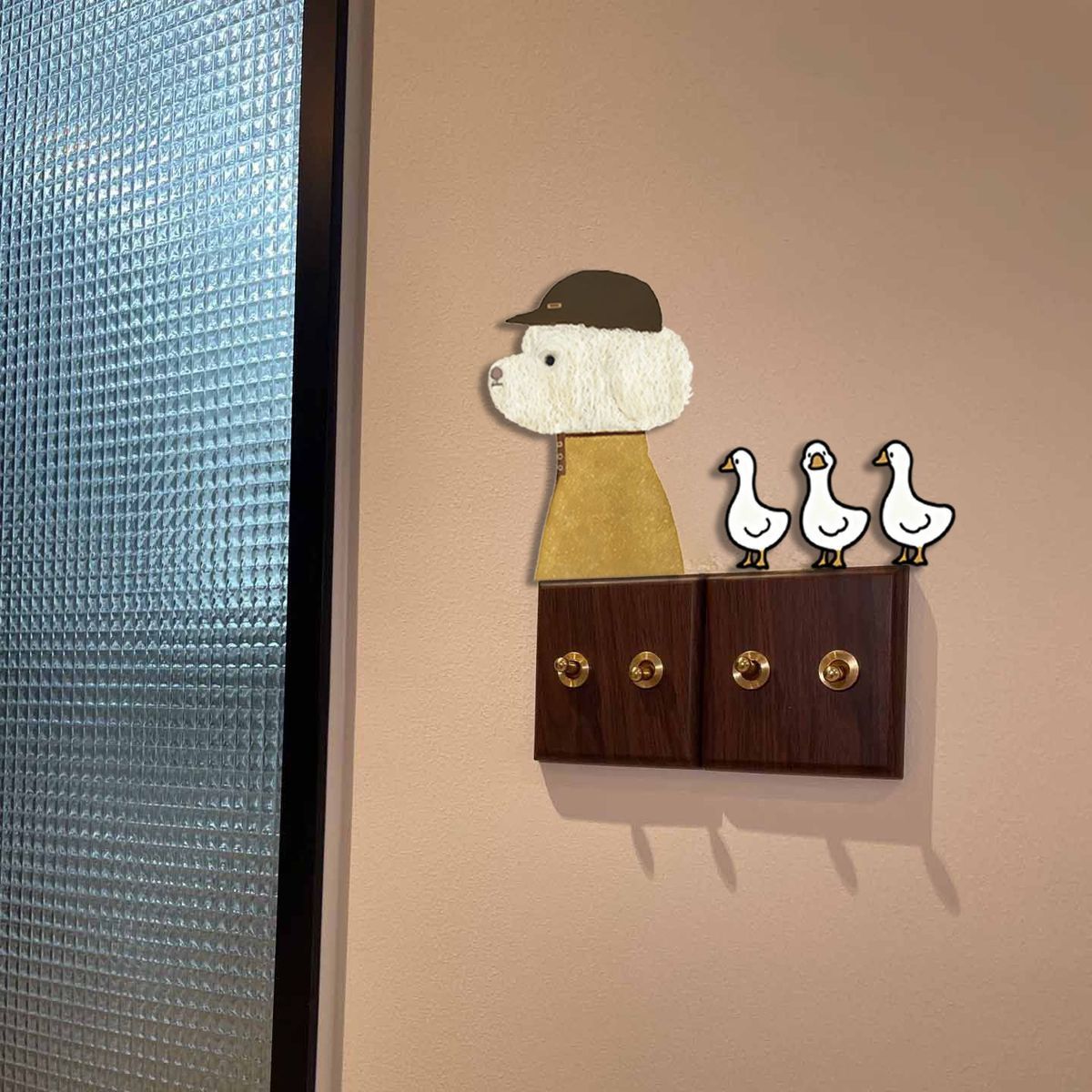 Pegatinas decorativas de madera con dibujos animados de perros y patos, ideales para colocar sobre interruptores de luz o para decorar la parte superior de las puertas._voghion.com