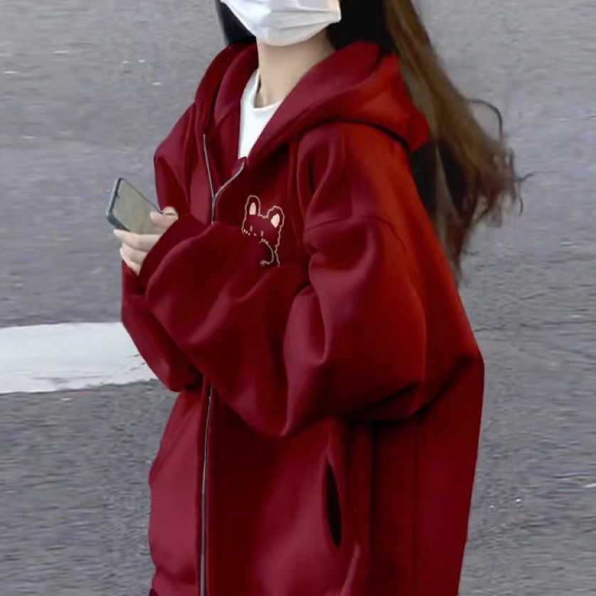 連帽衛衣開衫外套女2023春秋款韓系慵懶風加絨加厚小個子入秋外套