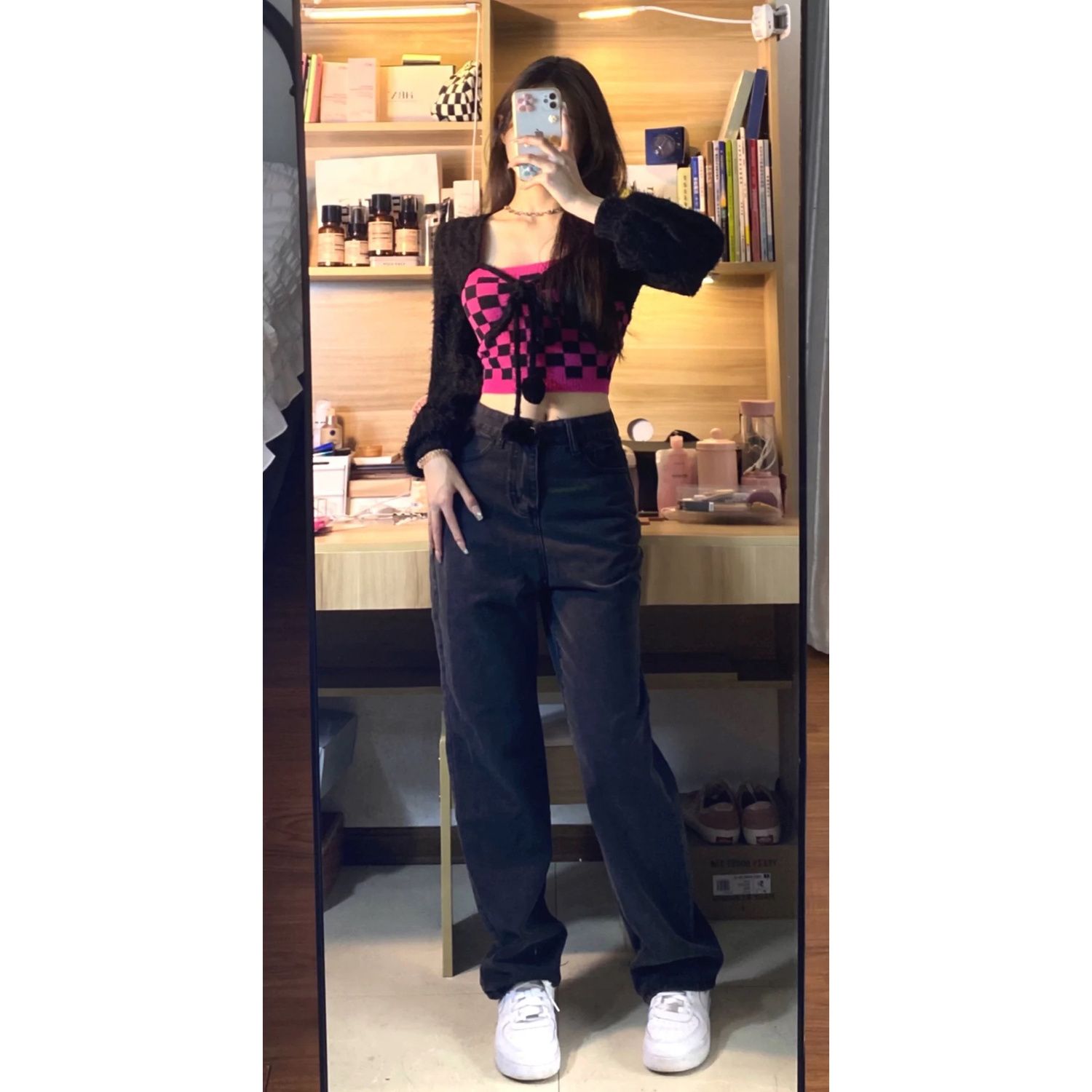 黑色高腰直筒牛仔褲女秋冬新款ins小個子寬鬆顯瘦闊腿拖地地褲潮