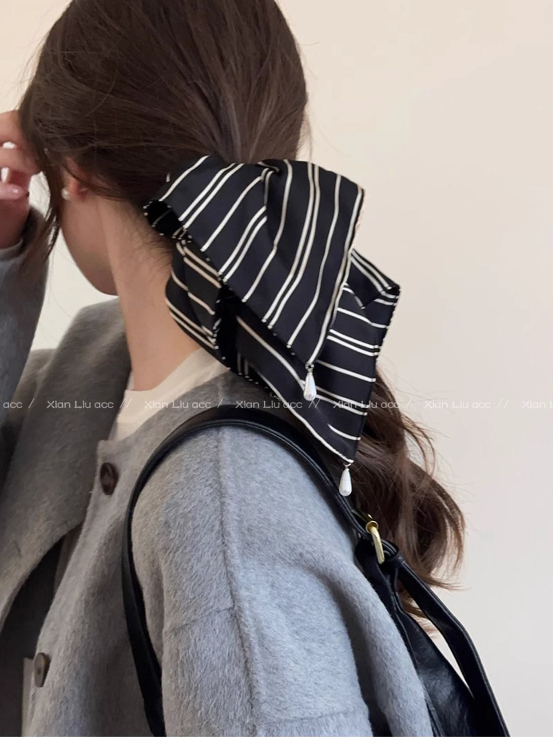 Korean Minimalist Striped Silk Scarf Clip For Women, 2026 New Model, High-end Half-tied Hair Accessory_voghion.com