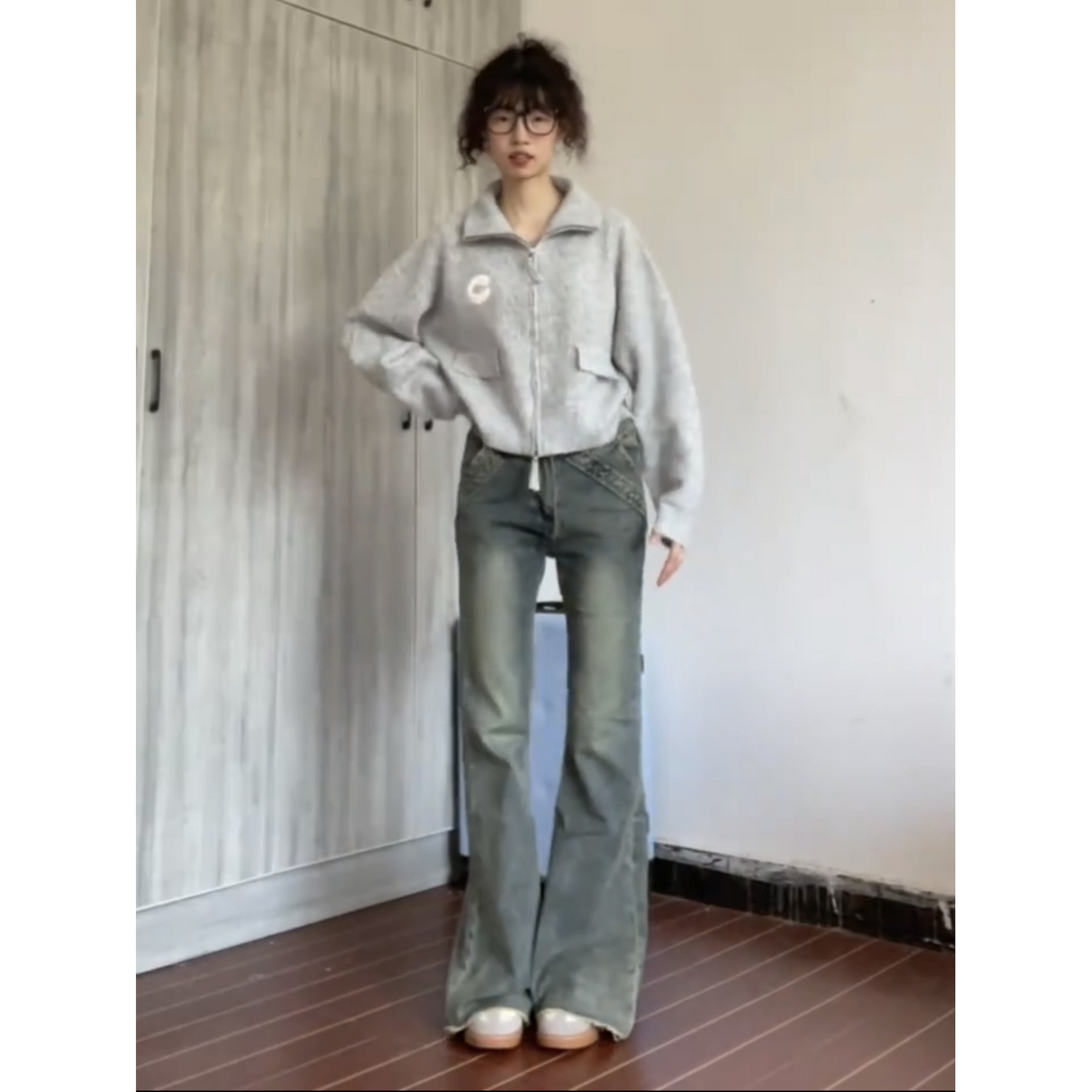 辣妹低腰加長微喇牛仔褲女春季ins新款彈力顯瘦修身闊腿拖地褲子