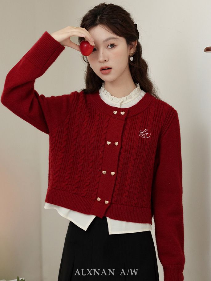 MINETTE假兩件紅色毛衣女款2023新款冬季加厚秋冬上衣
