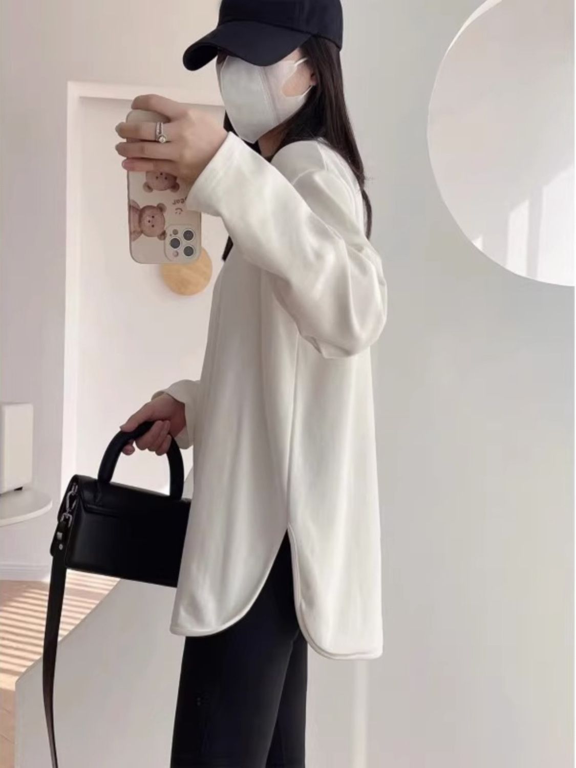 重磅t恤白色打底衫女冬季加絨加厚寬鬆大版慵懶風內搭長袖上衣服