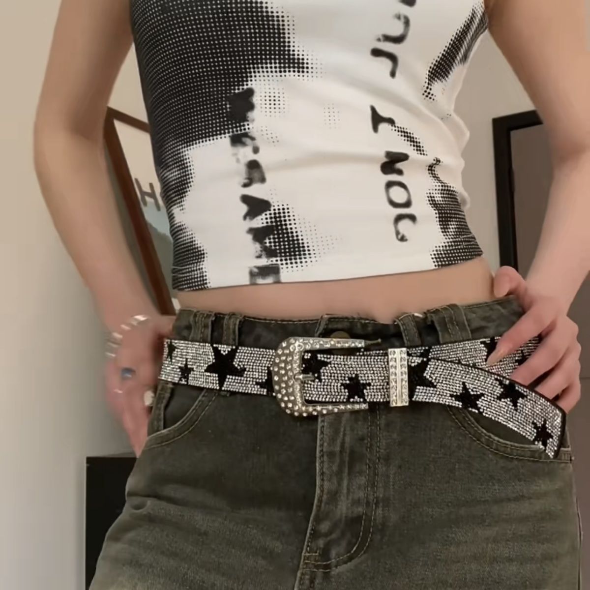 Instagram full diamond five pointed star versatile women's belt, personalized decoration, waist reduction, slimming_voghion.com