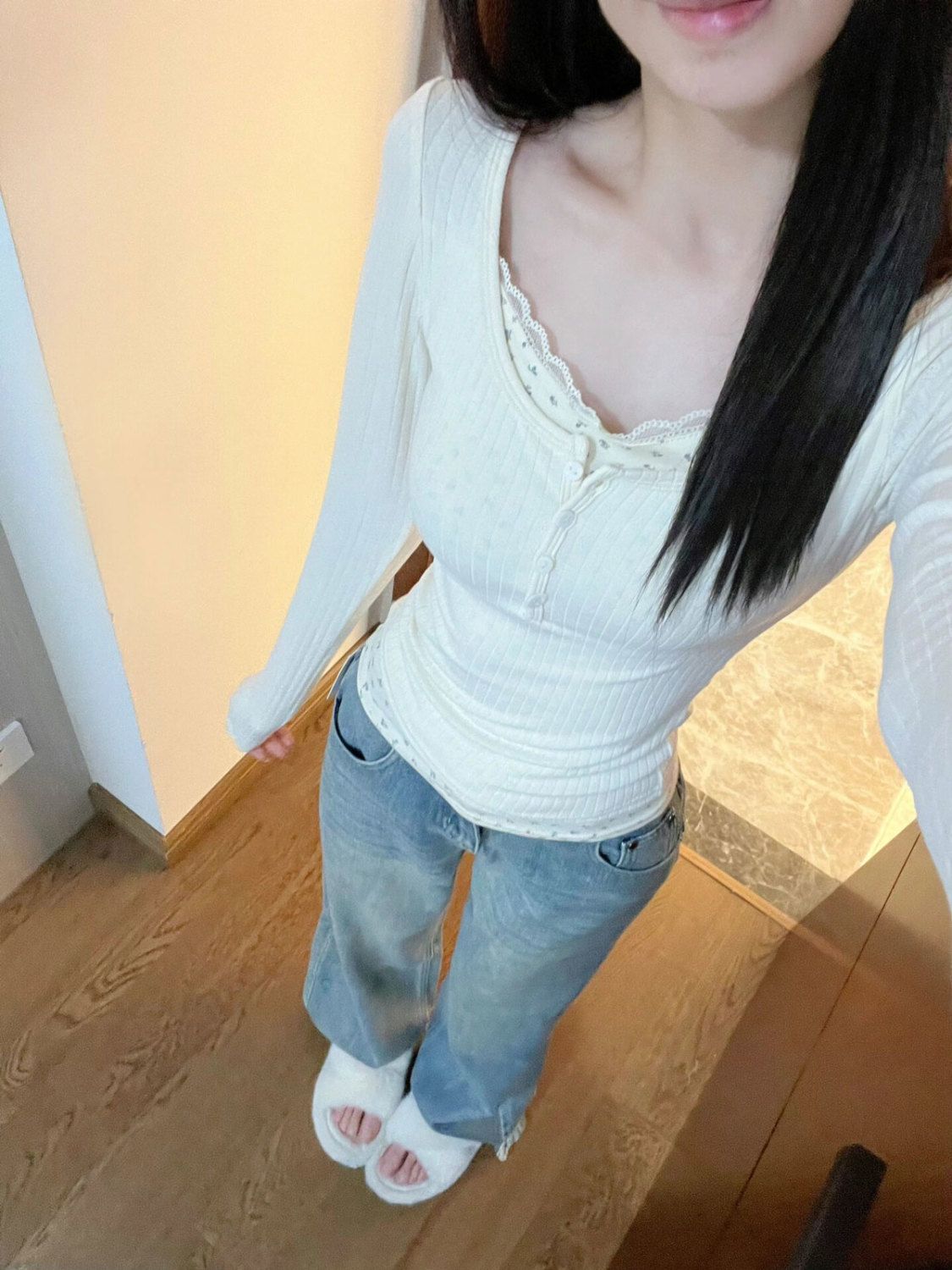 假兩件碎花打底衫女秋冬內搭緊身收腰小眾設計感辣妹短款長袖上衣