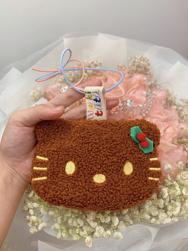 Autumn and winter new high-looking Kitty cute retro crossbody storage coin purse plush velvet bag headphone bag