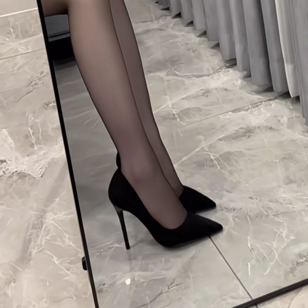 Sexy Nightclub Black Silk High Heels Women's Thin Heels 2023 New Black Temperament Socialite Etiquette French Style Shoes Shallow Mouth