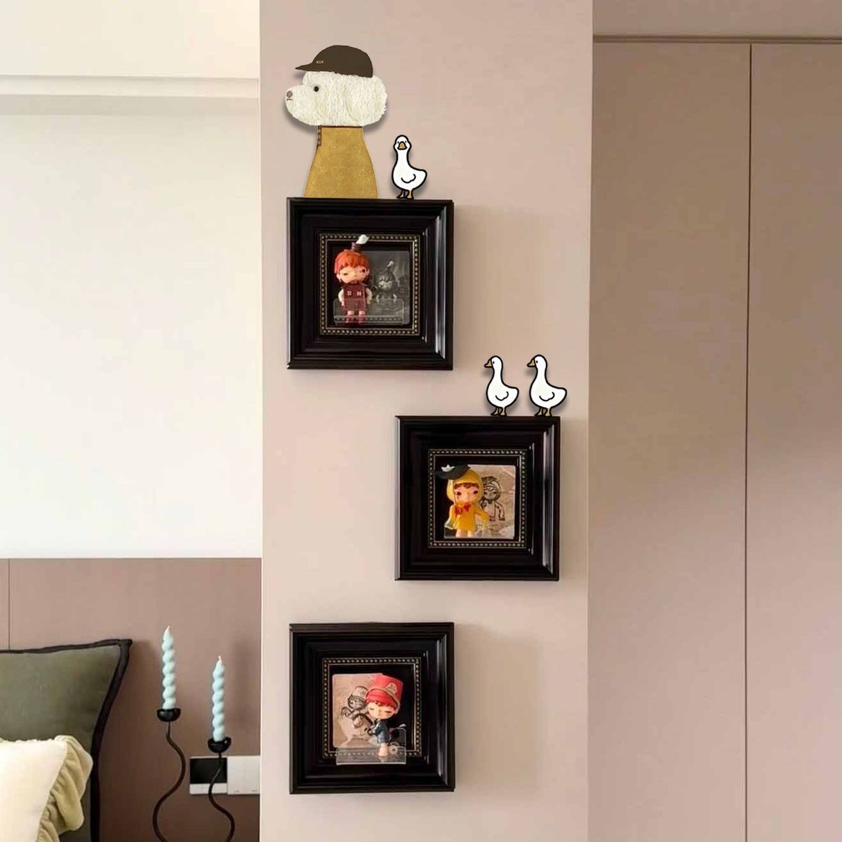 Pegatinas decorativas de madera con dibujos animados de perros y patos, ideales para colocar sobre interruptores de luz o para decorar la parte superior de las puertas._voghion.com