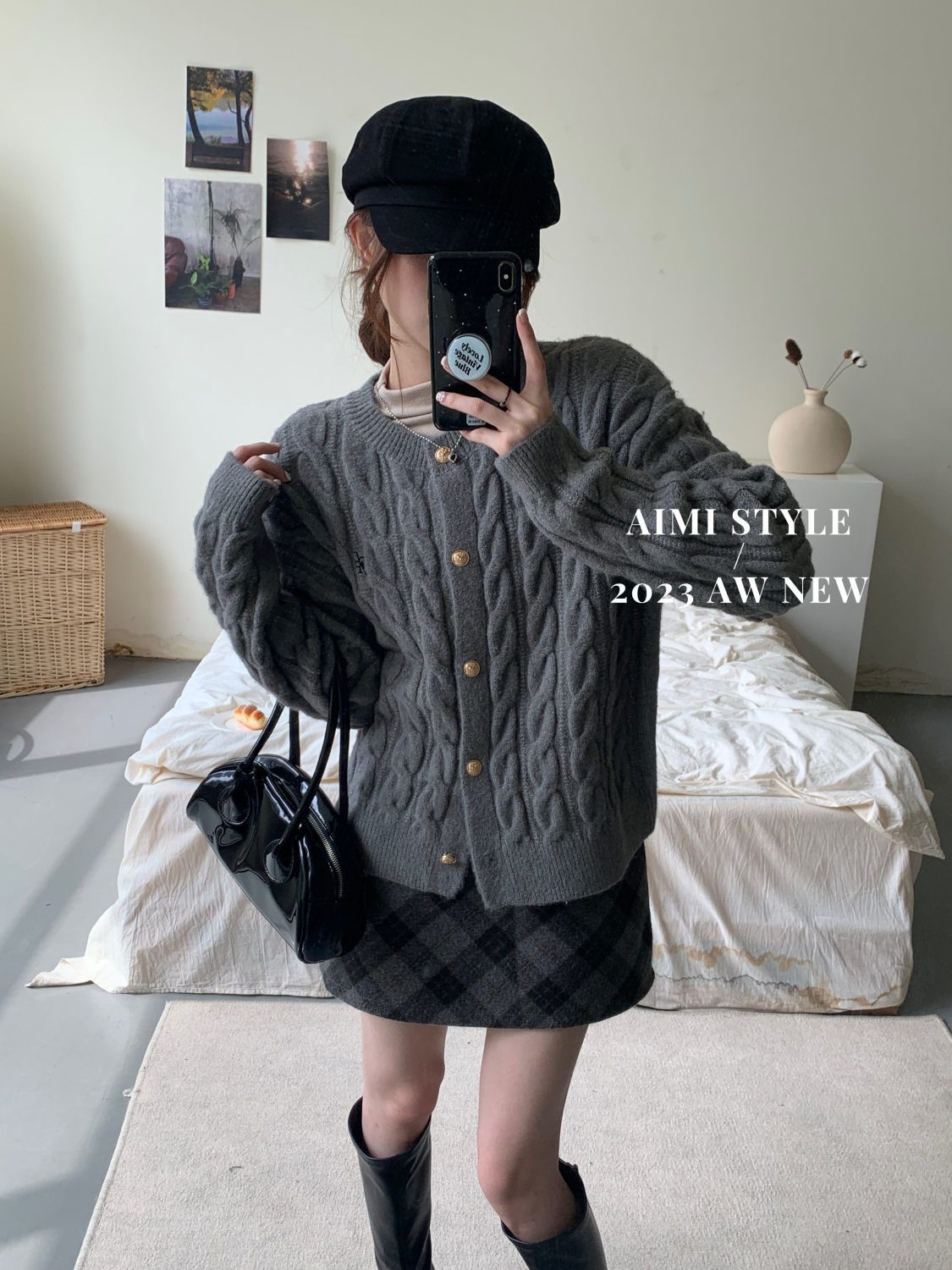 美拉德麻花刺繡針織開衫女秋冬季2023新款慵懶風短款毛衣外套女