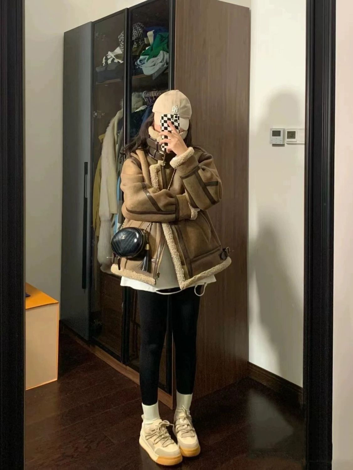 皮毛一體外套女短款2023秋冬季新款小個子加厚麂皮絨羊羔毛機車服