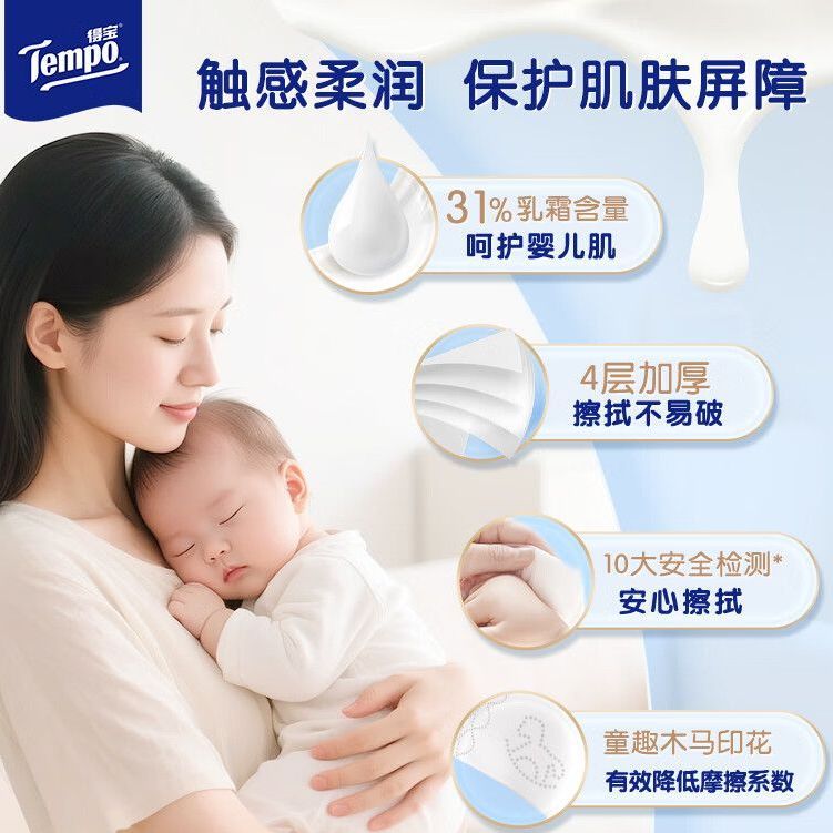 得宝乳霜纸Lotion Baby天使肌婴儿4层加厚乳霜保湿纸巾36抽便携 图片 6