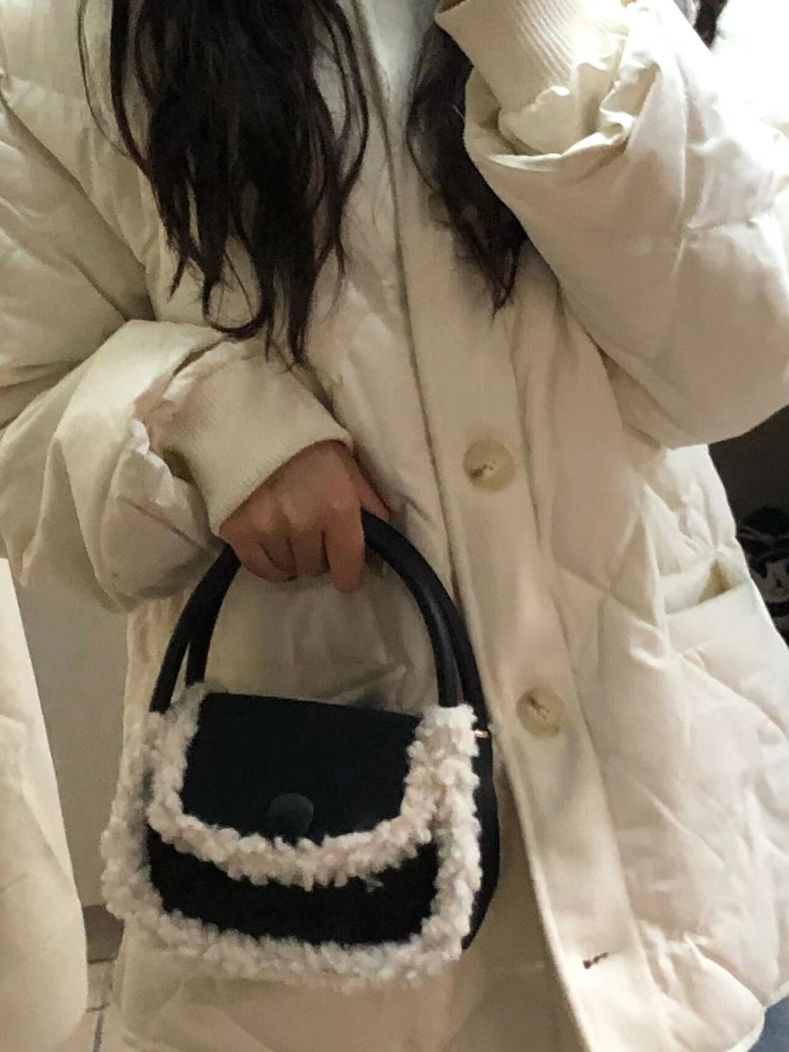 紅色包女秋冬毛毛2023羊羔新款韓版少女手提小方包單肩手提斜挎包