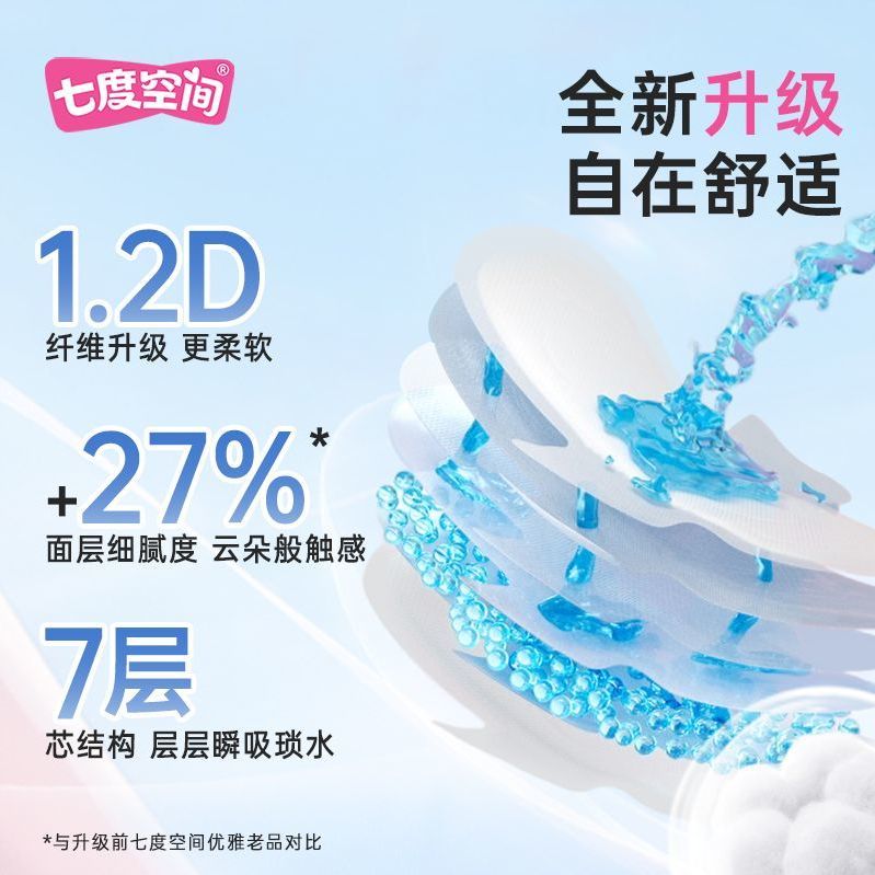 七度空间卫生巾超长夜用420mm超薄纯棉透气女学生姨妈巾正品