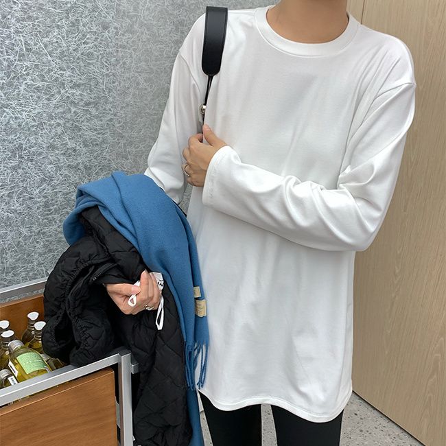 100% cotton long-sleeved T-shirt for women 2023 new autumn student Korean version loose solid color bottoming shirt trendy top