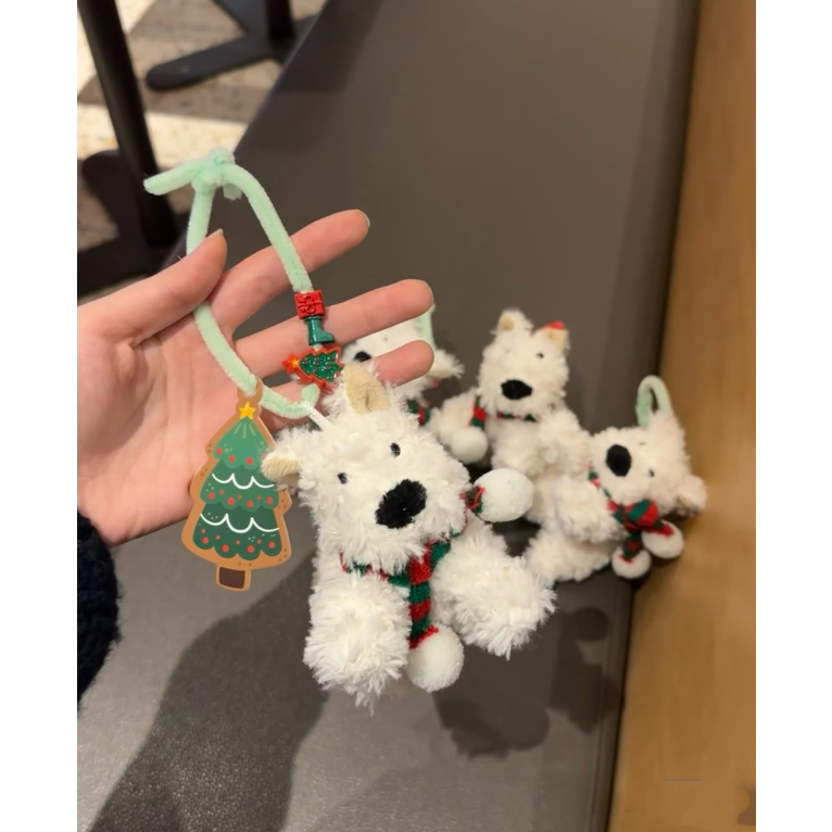 Cute West Highland Christmas gift pendant plush cartoon puppy bag pendant doll creative couple keychain