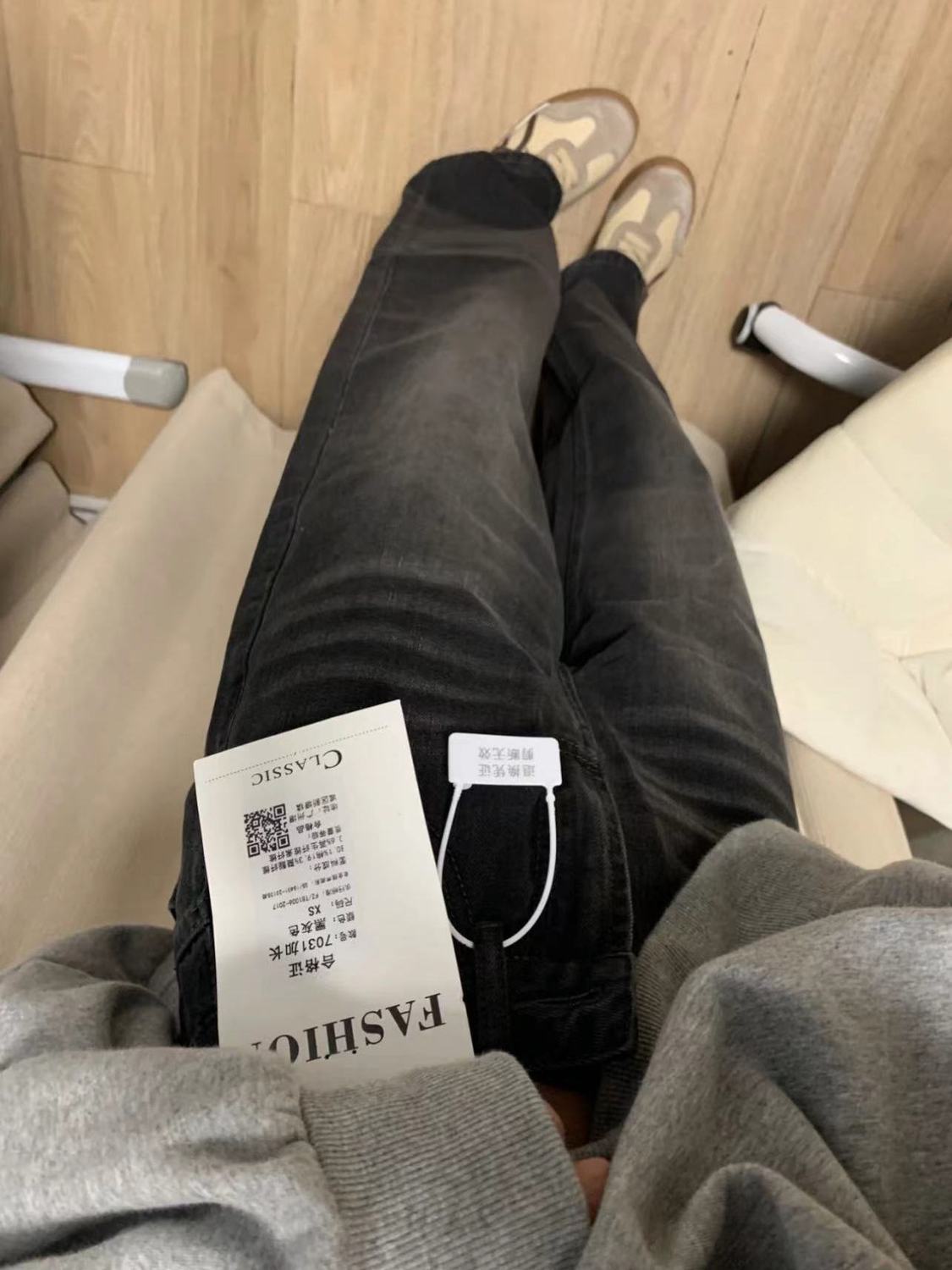 黑灰色闊腿牛仔褲女秋冬高街小眾設計感高腰寬鬆顯瘦直筒拖地褲潮