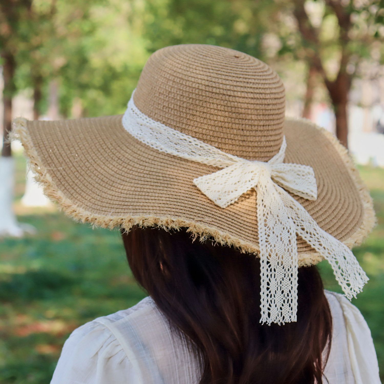 沙滩帽女夏遮脸防紫外线小碎花蝴蝶结太阳帽海边度假拍照百搭草帽