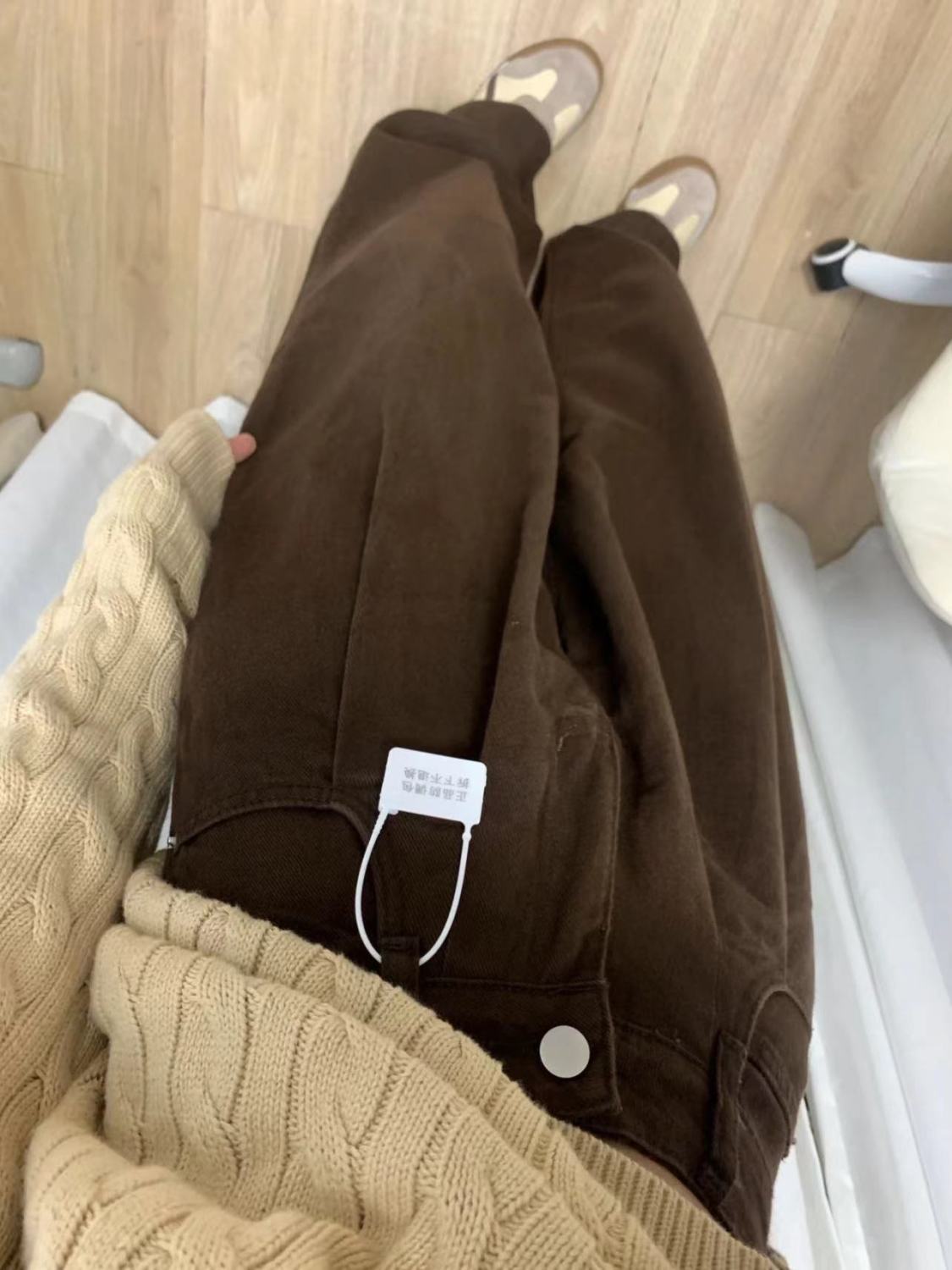 美式高街設計感闊腿牛仔褲女秋冬款高腰直筒顯瘦垂感寬鬆拖地褲子