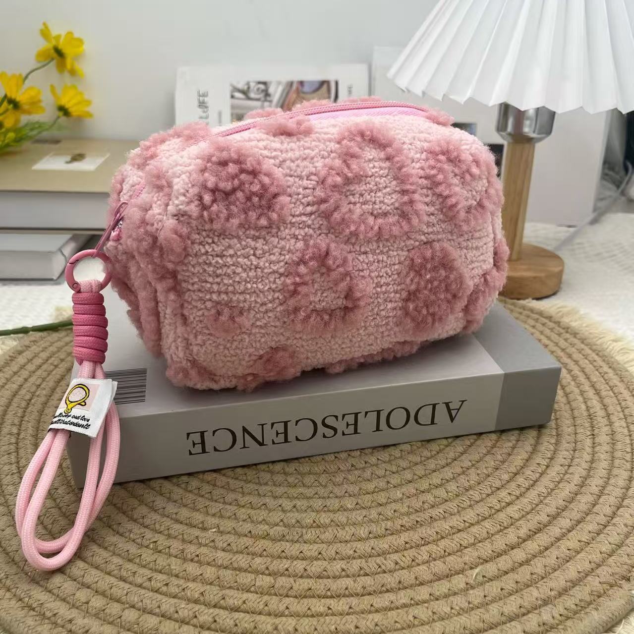 Piccola borsa portaoggetti in stile Polaroid, graziosa ed elegante, trousse portatile in peluche per il trucco, ideale per i viaggi._voghion.com