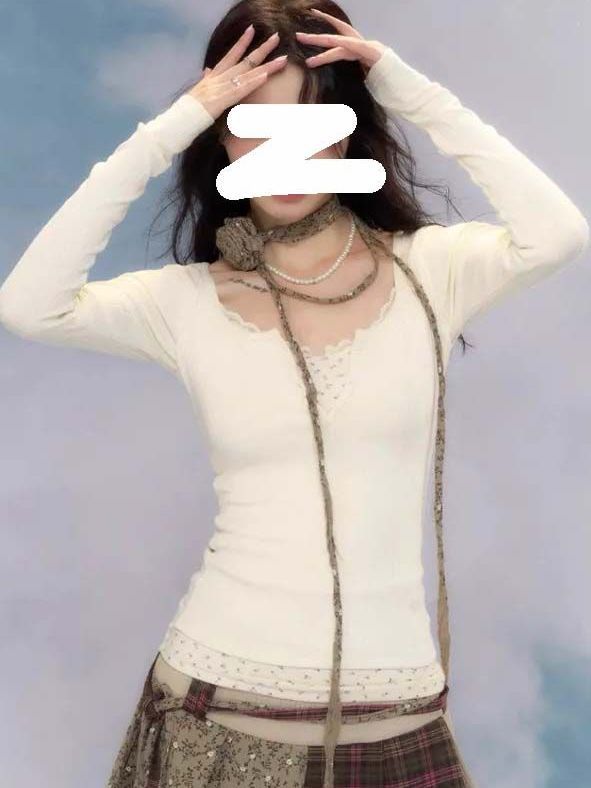 假兩件拼接碎花長袖打底衫女秋冬新款設計感獨特别致上衣女