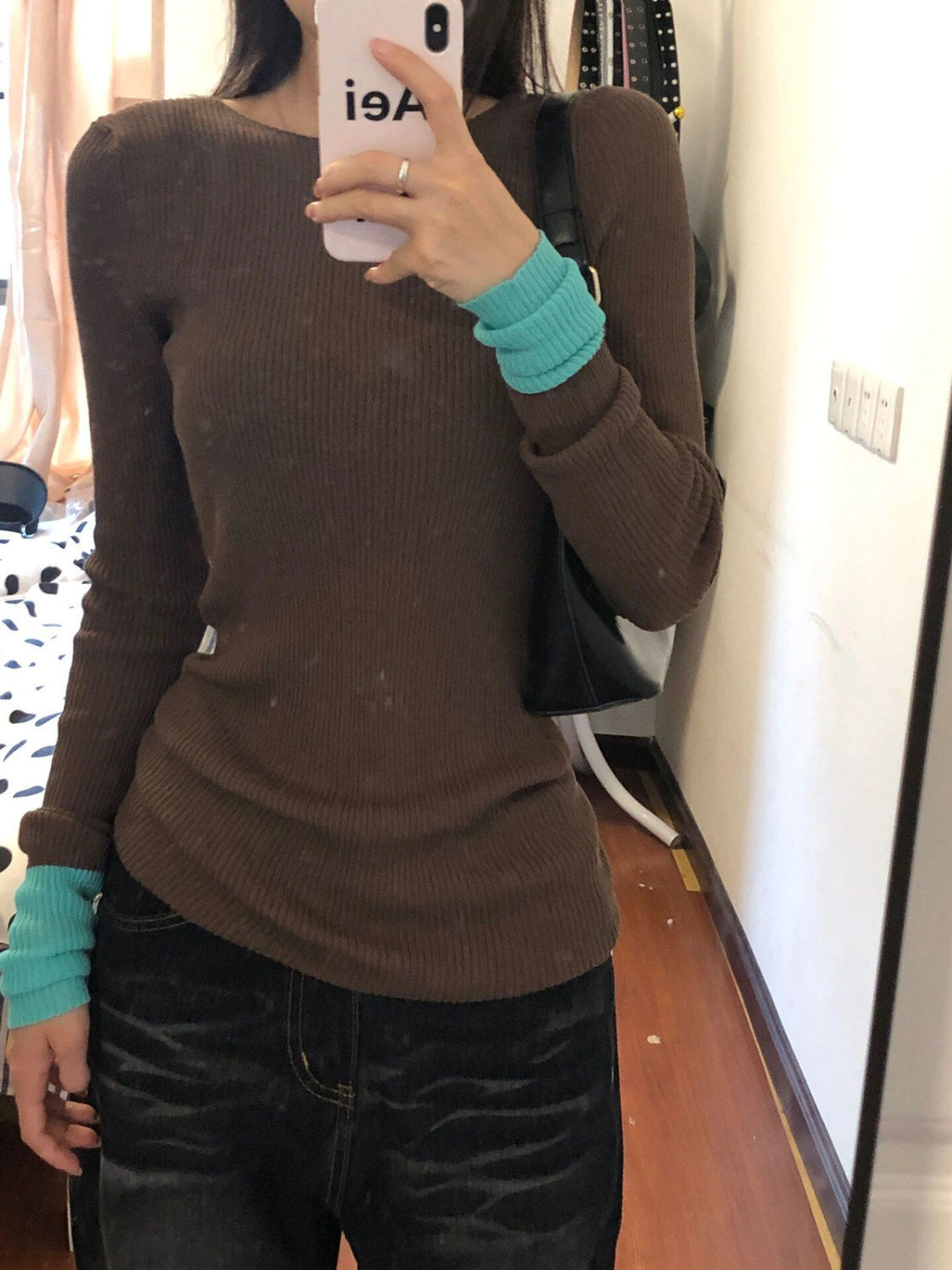 美式正肩長袖t恤女春秋冬內搭打底衫緊身顯瘦設計感小眾辣妹上衣