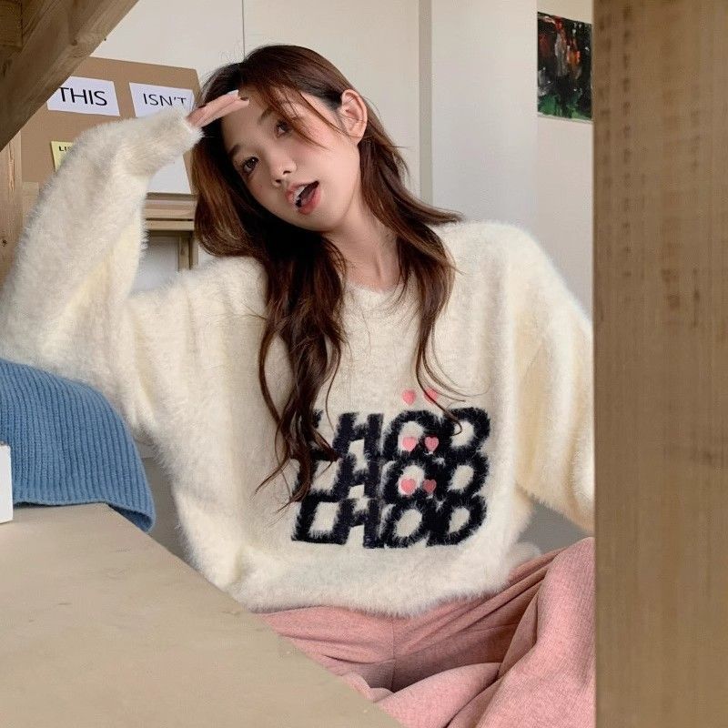 寬鬆慵懶風白色毛衣女秋冬季2023新款爆款內搭打底針織衫今年流行