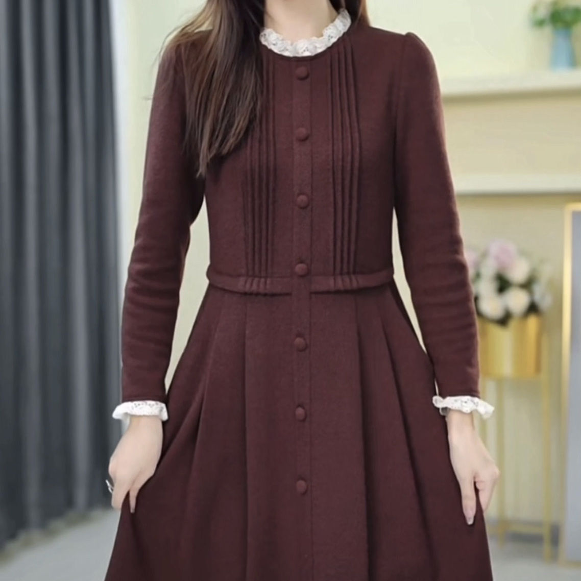 加厚雪尼爾絨連衣裙冬2023新款女氣質高檔顯瘦時尚媽媽中長款裙子