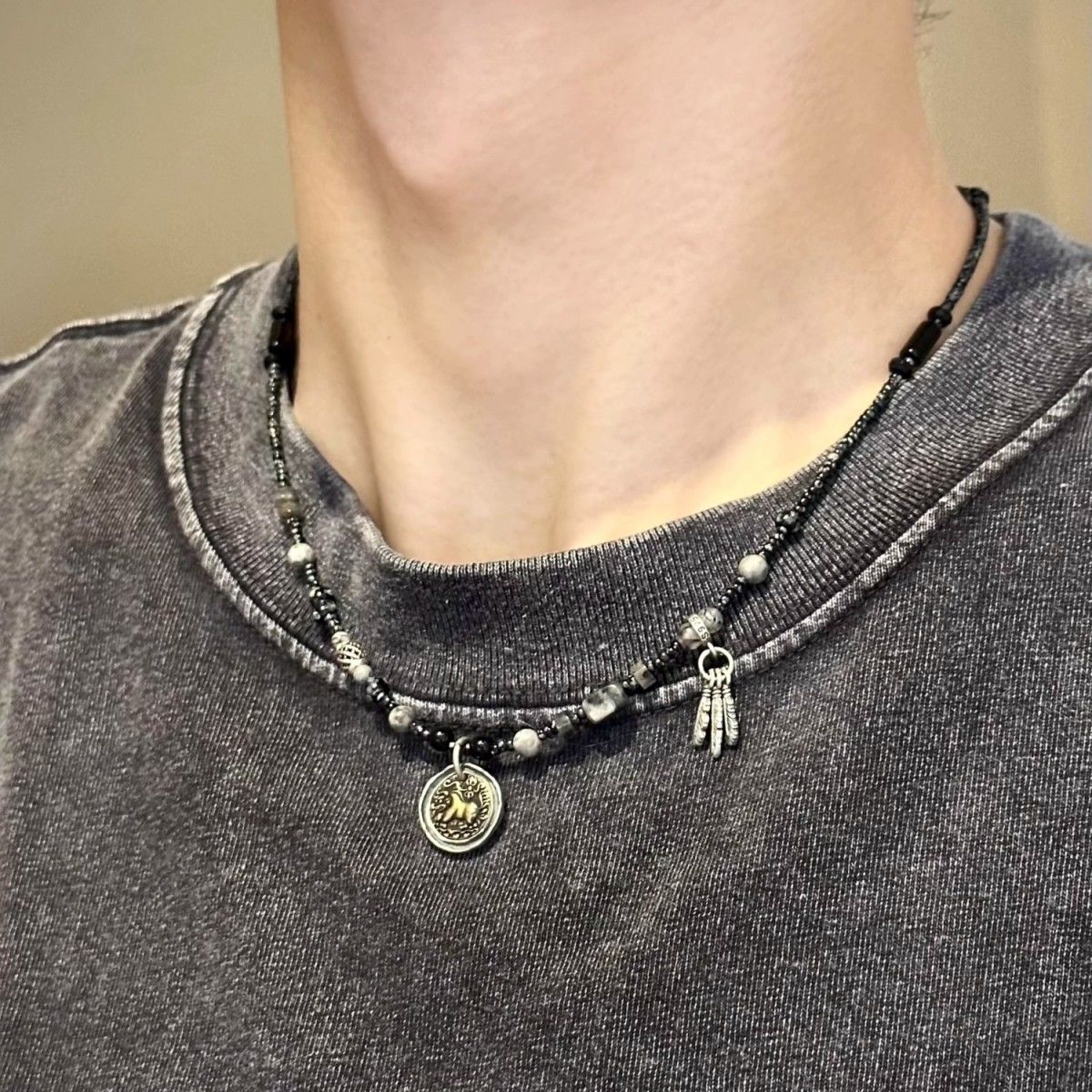 Ethnic Tibetan Amulet Pendant Necklace For Men With Beads_voghion.com