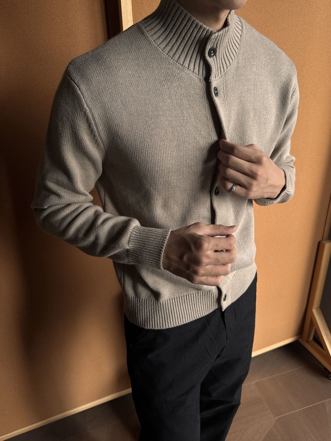 Men's Solid Colour Knitted Sweater Autumn Winter Commuter Style_voghion.com