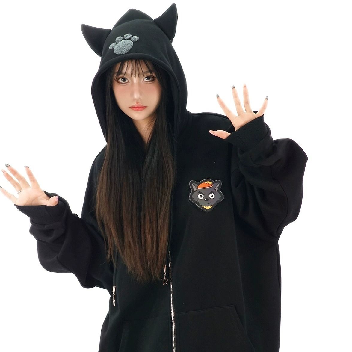 新款可愛羊村魔術貼牛角連帽外套男女秋季甜美學院風情侶開衫衛衣