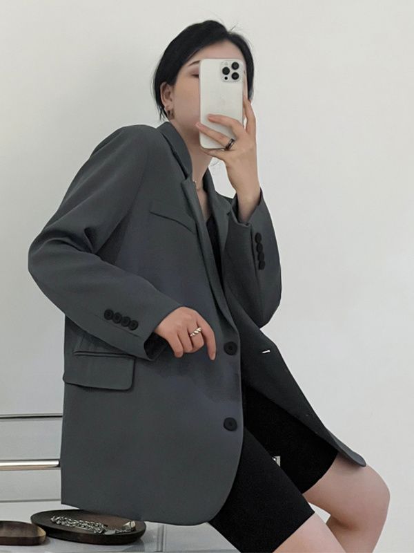 Dark gray suit jacket for women, spring and autumn new style, Korean style, high-end, casual, versatile, slim, loose suit for small people