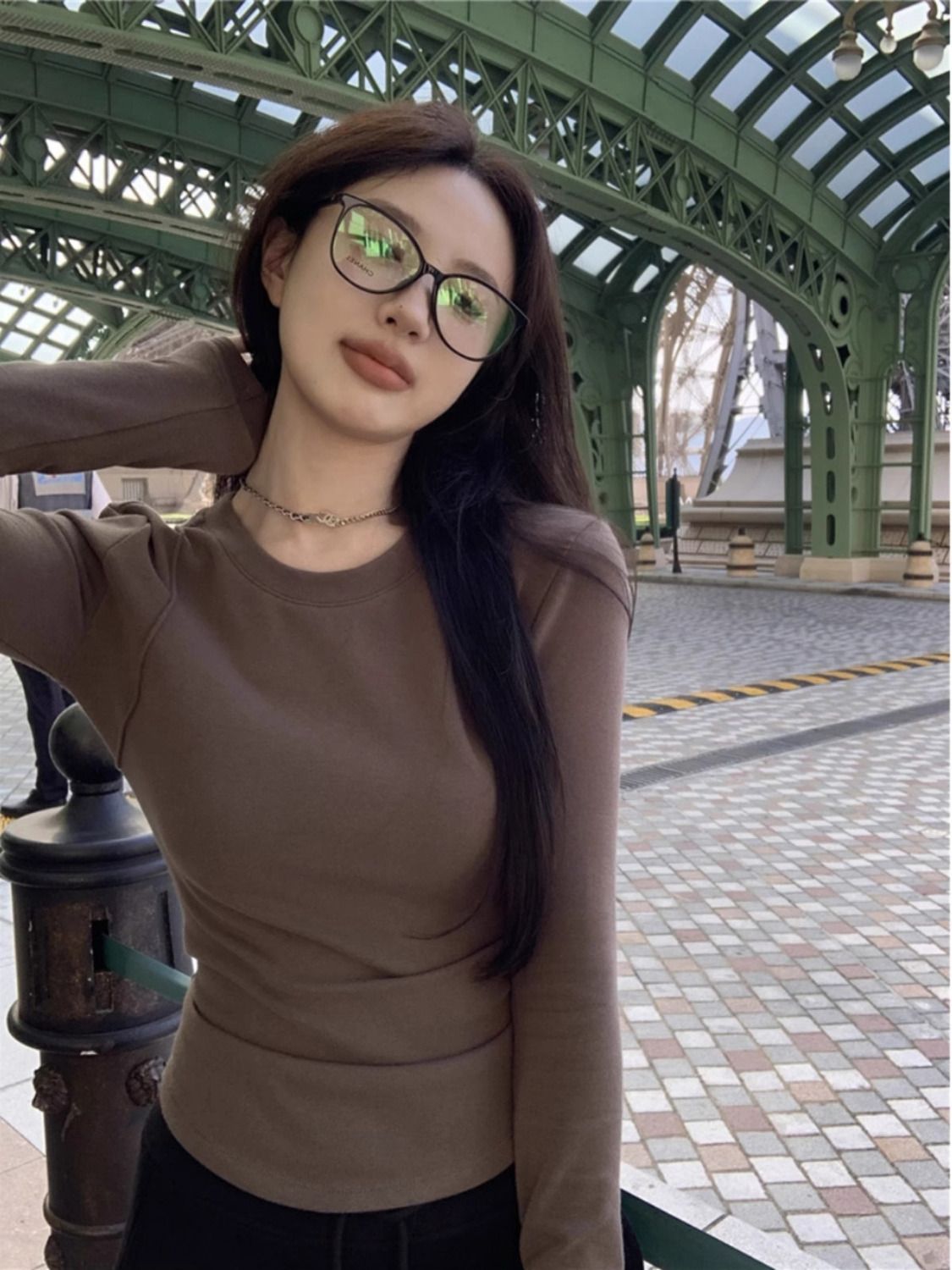 純欲風修身顯瘦長袖T恤女秋冬純色保暖打底衫德絨修身內搭上衣ins