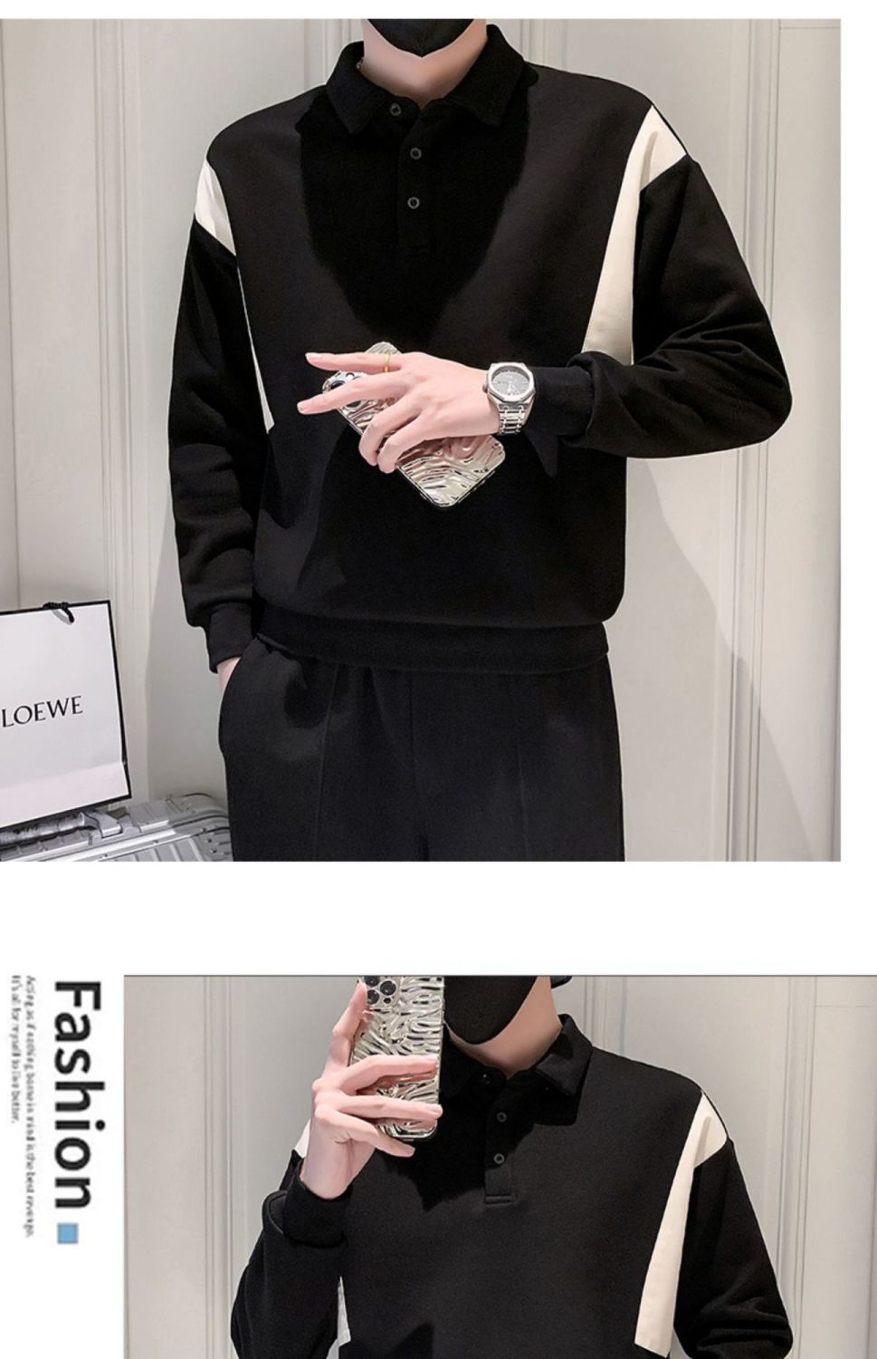 Sweater Men's Spring and Autumn 2023 New Pi Shuai Trendy Brand Contrast Colored Polo Shirt Men's Fashion Versatile Top_voghion.com