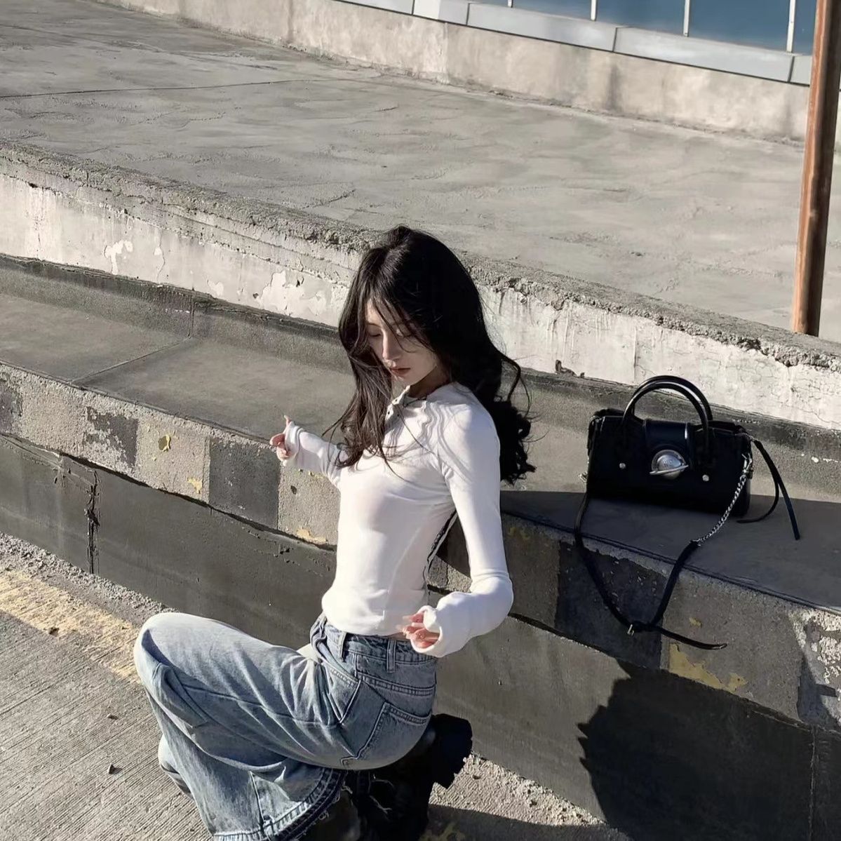 植絨印花辣妹打底衫女秋冬2023年新款甜辣設計感修身顯瘦長袖上衣