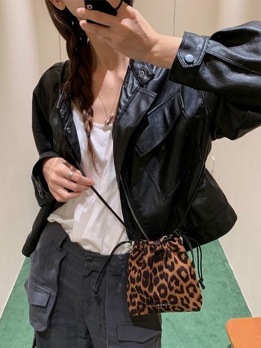 Leopard Print Drawstring Mobile Phone Bag Women 2023 New Crossbody Bag Small Bag