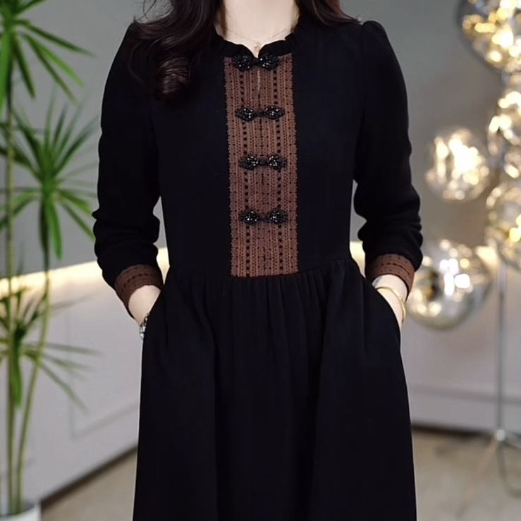 時尚洋氣雪尼爾絨連衣裙2023新款女裝秋冬款高檔長袖顯瘦加厚裙子