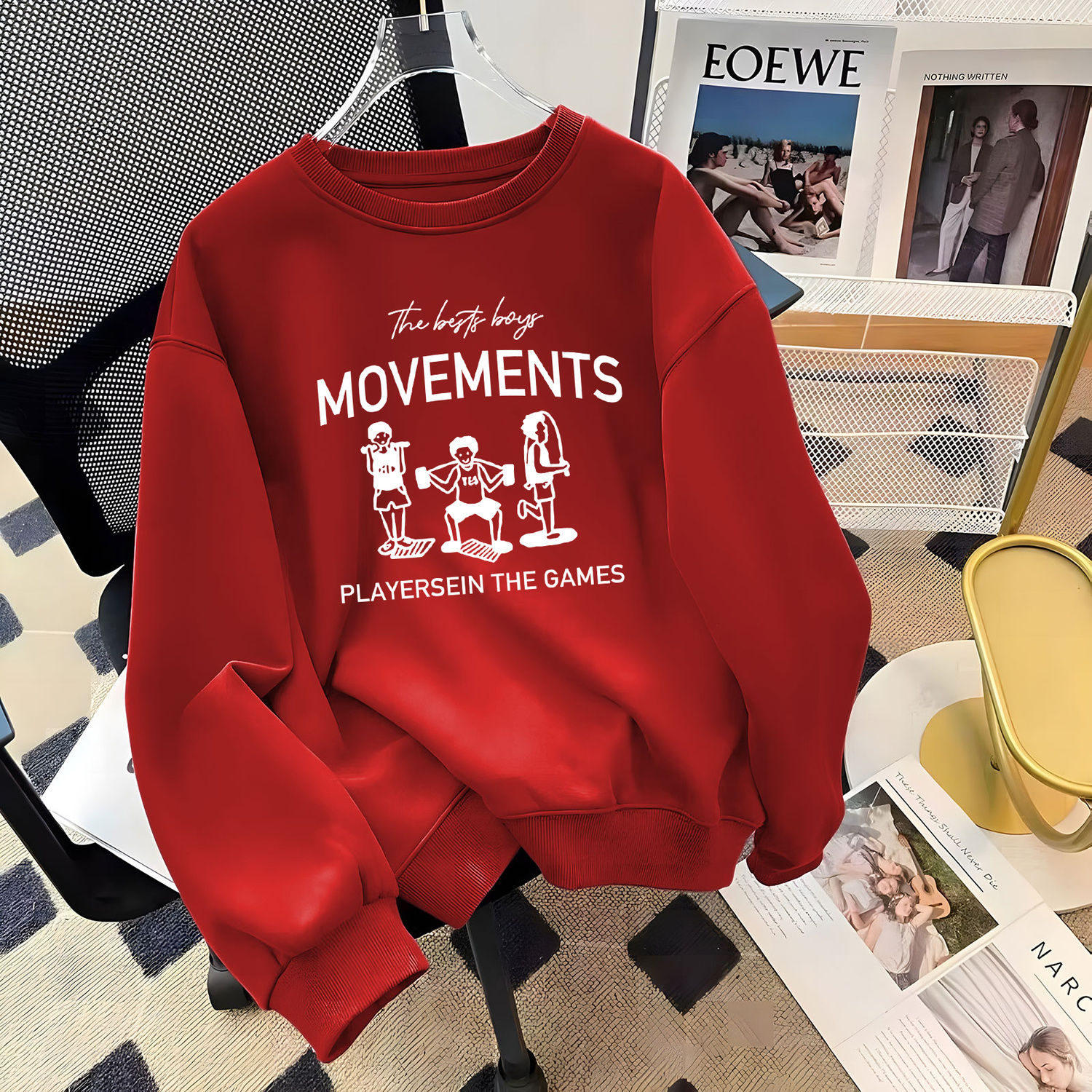 新年紅色印花衛衣2024本命年女衣服過年喜慶情侶女裝時尚冬季上衣