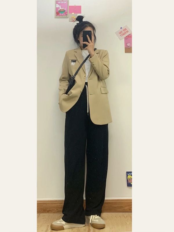 Khaki blazer women's spring, autumn and winter Korean style fairy high-end design casual versatile trendy suit