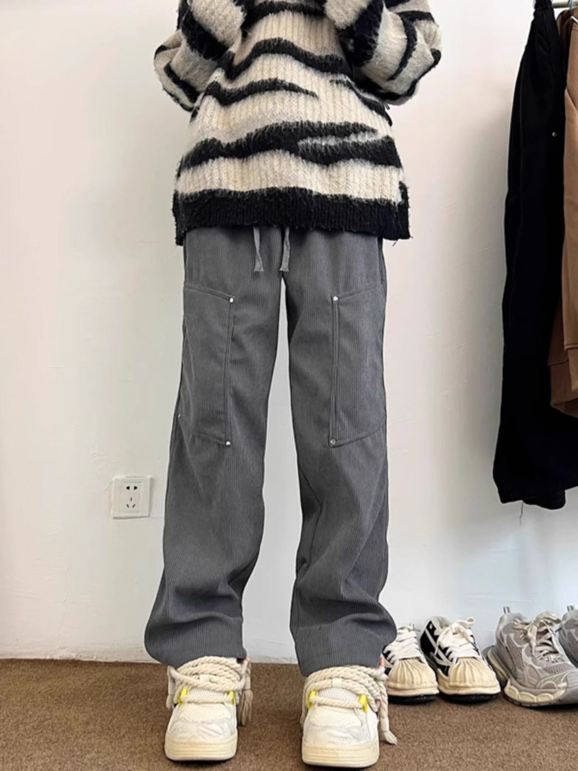 燈芯絨百搭休閒褲男款秋冬季美式垂墜感褲子潮流寬鬆百搭直筒長褲