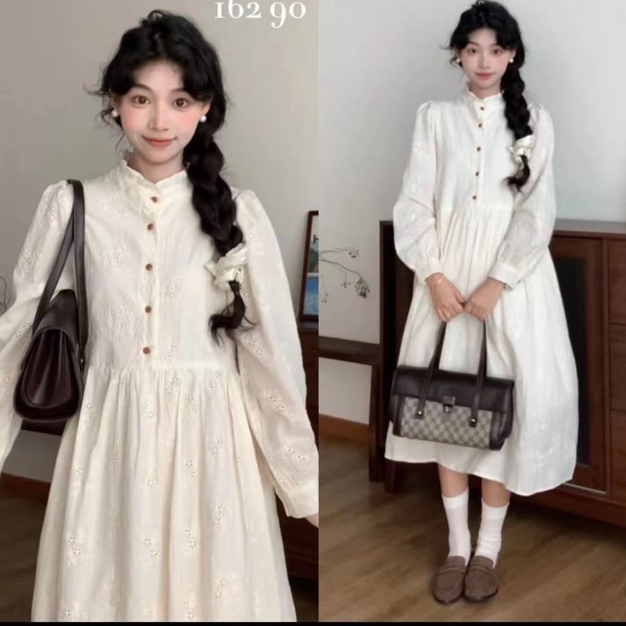 木耳邊刺繡碎花裙女2023秋季新款新中式復古風設計感長裙
