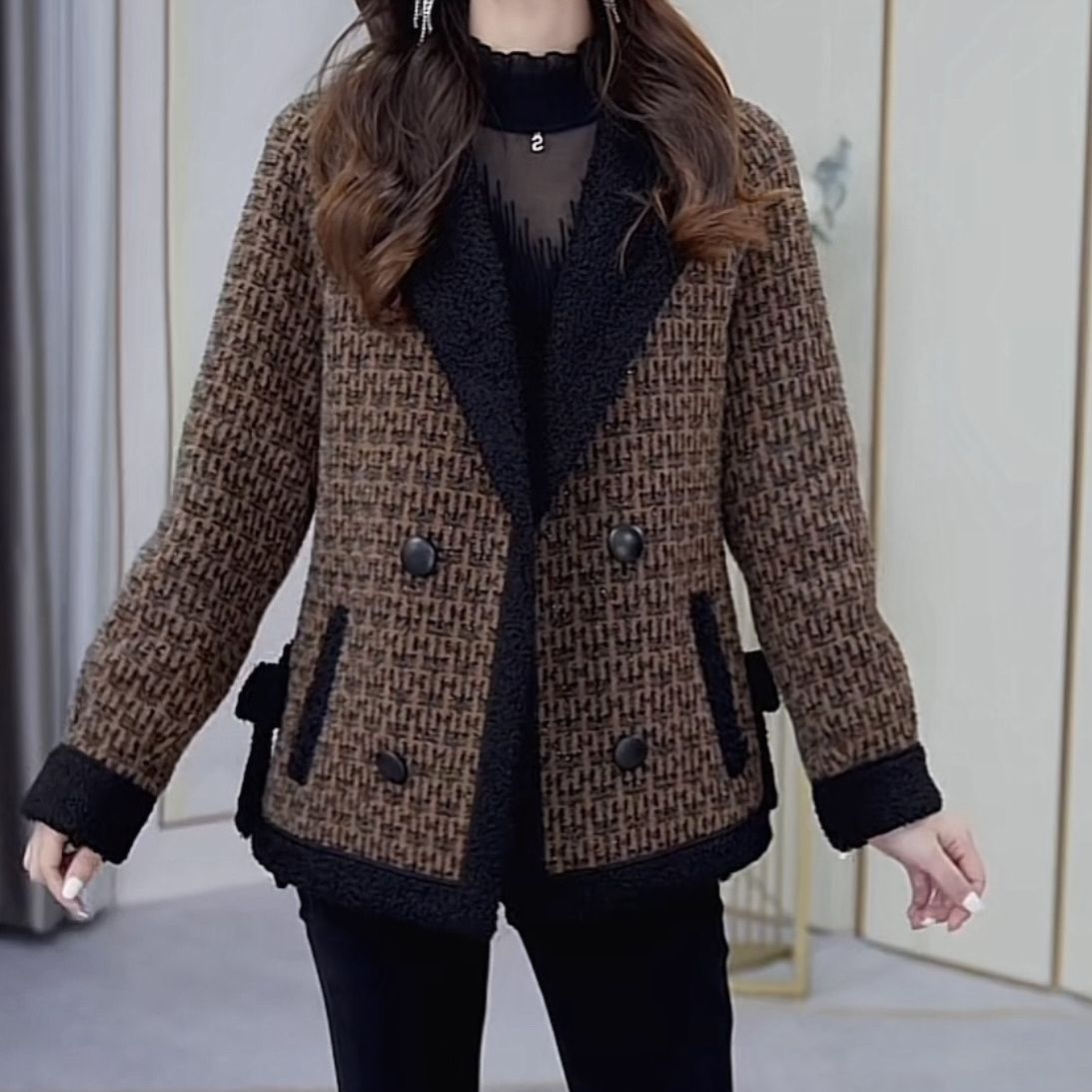 加厚北極絨長絨外套女短款2023秋冬裝新款高檔洋氣保暖小個子上衣
