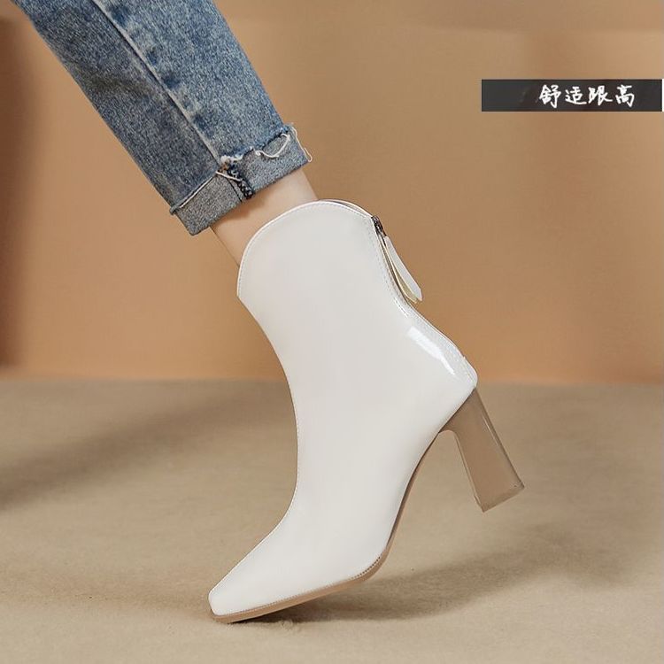 Martin boots for women 2023 new autumn all-match back zipper wear-resistant short boots thickened square toe slim boots broken code