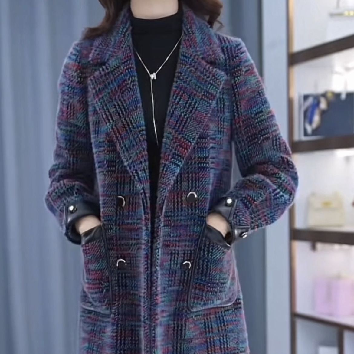 加厚雪爾絨外套女中長款2023新款冬女裝高檔媽媽今年流行毛呢大衣