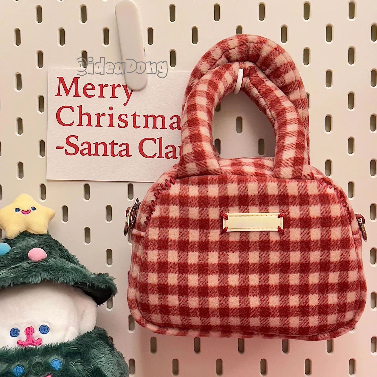 Red Festive Woolen Handbag 2023 New Niche Design Plaid Small Bag Casual Versatile Shoulder Crossbody Bag