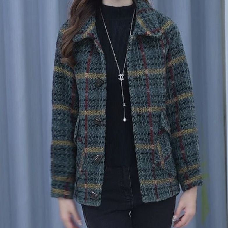 高檔雪爾絨外套2023秋季新款大口袋牛角扣洋氣翻領小香風外套女