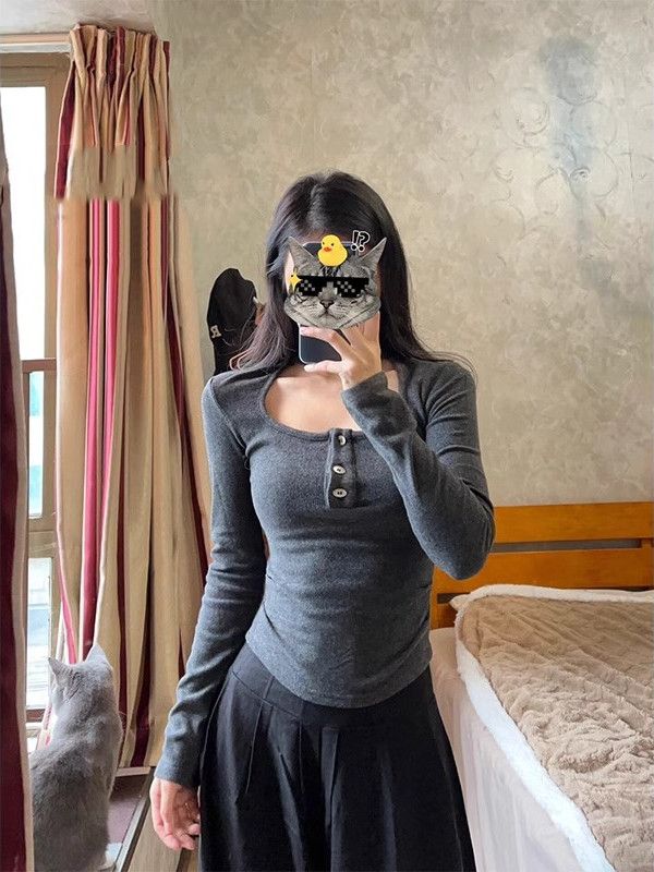 掛脖圓領德絨打底衫女磨毛加厚加絨t恤內搭修身顯瘦長袖秋冬上衣